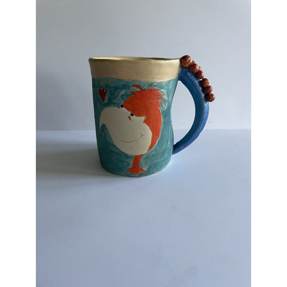 Art Pottery Unique Bird Mug Silly Romantic Blue Cup